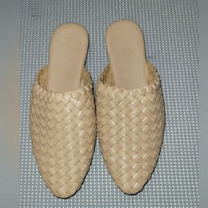 Tan Basketweave Mules with Closed Toe